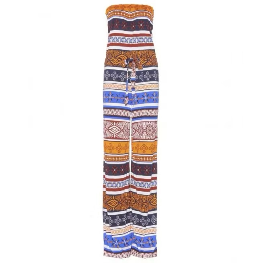 DIANE VON FURSTENBURG | DVF Strapless Tribal Print Wide Leg Jumpsuit 8